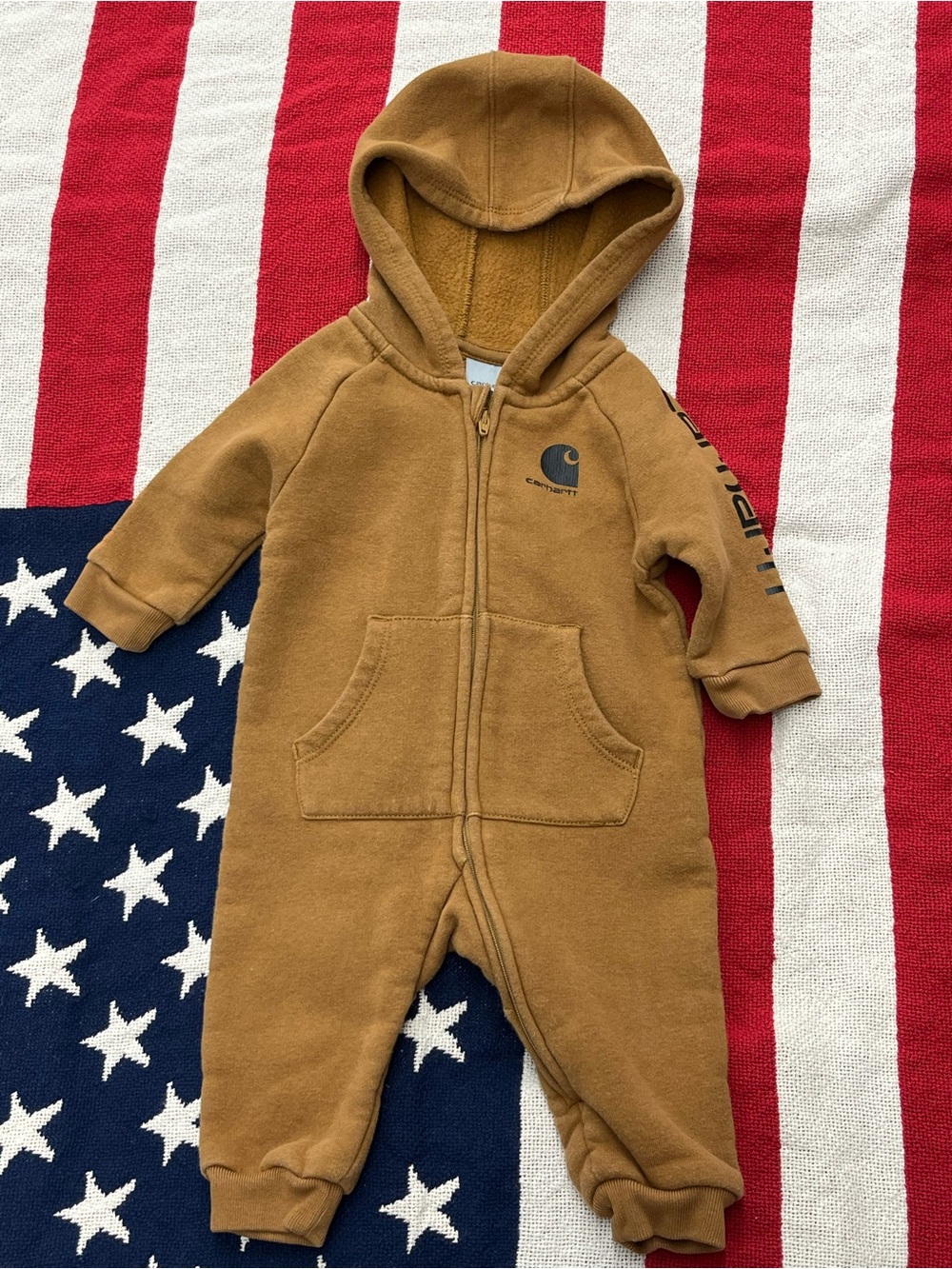 Carhartt Toddler Hooded One-Piece Fleece in Carhartt Brown 3 Months